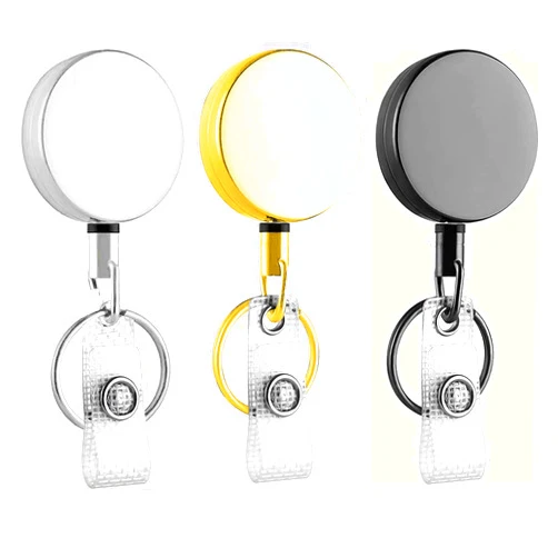 Knocent Heavy Duty Retractable Badge Reel Knocent Badge Holder with Belt Clip Key Ring,Cute Carabiner Reel Clip On ID Card Holders (Silvery+Golden+Black)