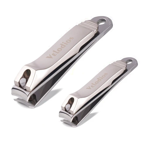 Velodios Professional Nail Clippers for Men and Women, Stainless Steel Fingernail Clipper and Toenail Clipper for Thick and Ingrown Toenails with Built-in Nail Files - 2Pack