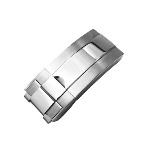 KKFAUS Stainless Steel Folding Buckle Glide Lock For Rolex Submariner Oysterflex Daytona GMT Watch Band Strap Deployment Clasp (Color : Glossy silver, Size : 16mm X 9mm)