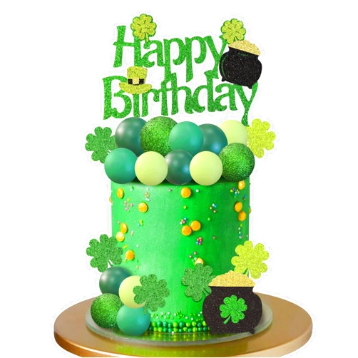 Tazimi 24 PCS St. Patrick's Day Cake Topper Green Lucky Clover Shamrock Cake Decorations for St. Patrick Irish Party Supplies Decorations