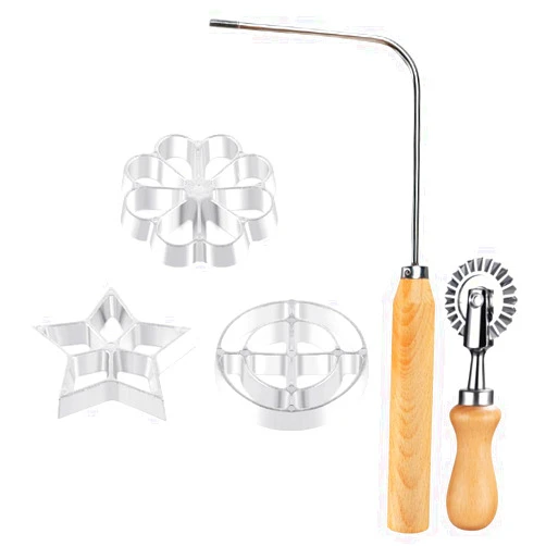 Achoulei 4 Pieces Rosettes Timbale Set, Lotus Flower Bunuelos Cookie Maker Mold with Pasta Cutter Wheel, Funnel Cake Maker Kit and Ravioli Crimper Cutter Wheel