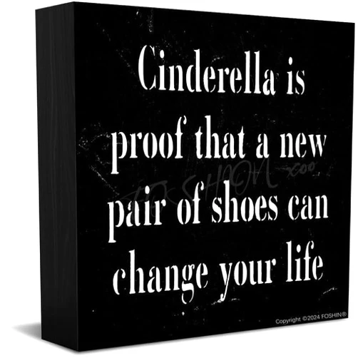 FGHFDHG Wood Box Sign Cinderella Is Proof New Pair Of Shoes Teenage Girl Gifts Wood Box Sign 5 X 5 Inches Wooden Block Signs For Home Office Bedroom And Table Decor