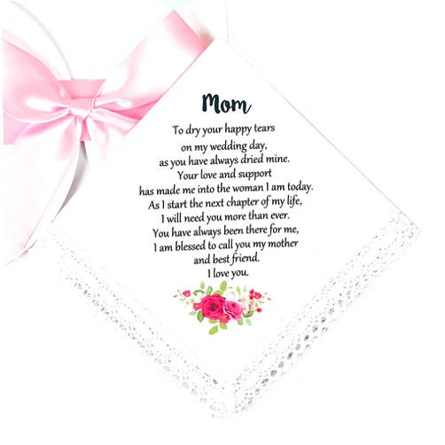 TRULIVA Wedding Handkerchief for Bride's Mother, Mom Wedding Gift from Daughter, Keepsake Hankie for Mother