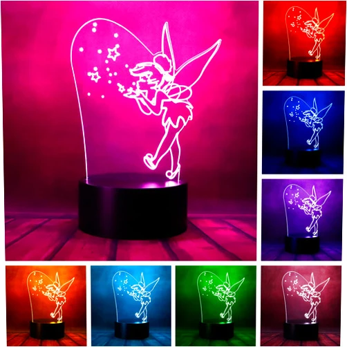 Tieliper Magic Elf Tinker Bell Miss Bell Rare Peter Pan Snowflake Tinkerbell Anime Character 3D LED Visual Sleeping Night Light with Remote 16 Colors Bedroom Decor Table Lamp Birthday Gifts for Kids