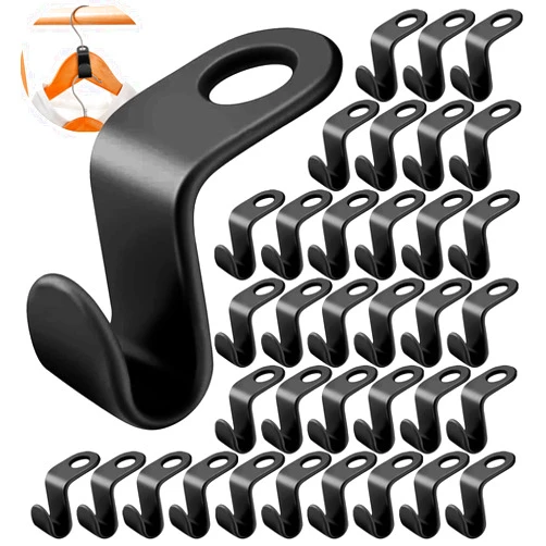 HOLLIHI 60 Pcs Clothes Hanger Connector Hooks,Magic Heavy Duty Cascading Connection Hooks Space Saving Hanger Extenders Clips for Clothes for Organizer Closet, Black