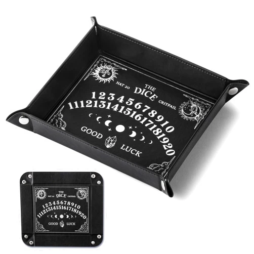 Haooryx PU Leather Dice Tray - Novelty Magnetic Portable Folding PU Leather Pieces Hexagon Octagon D RPG DND Table Desk Dice Holder Mat Rolling Tray Set Storage Box Felt Lined Board Game Staging Area