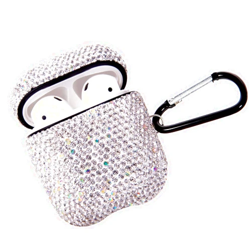 AXCUWS Sparkly Diamond Case for AirPods with Keychain, Shockproof Protective Premium Bling Rhinestone Cover Skin Compatible with AirPods Charging Case 2 & 1(White+AB C5)