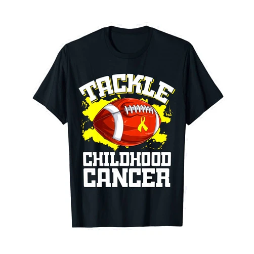 Childhood Cancer Awareness Shirts Football Tackle Childhood Cancer Retro Awareness Ribbon T-Shirt