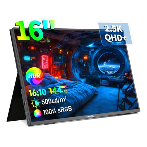 BOMJUPBR 16'' 2.5K Portable Monitor, 144Hz 2560 * 1600P QHD Portable Laptop Monitor, HDR Freesync Gaming Monitor, USB-C HDMI External Second Screen, for Laptop/PC/Mac/Phone/PS5 /Xbox/Switch