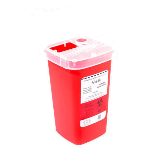 Alcedo Sharps Container for Home Use 1 Quart (1-Pack) | Biohazard Needle and Syringe Disposal | Small Portable Container for Travel and Professional Use