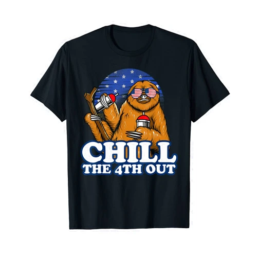Cute American Sloth Pun Apparel Co. Chill the 4th Out | Patriotic Fourth of July Sloth T-Shirt