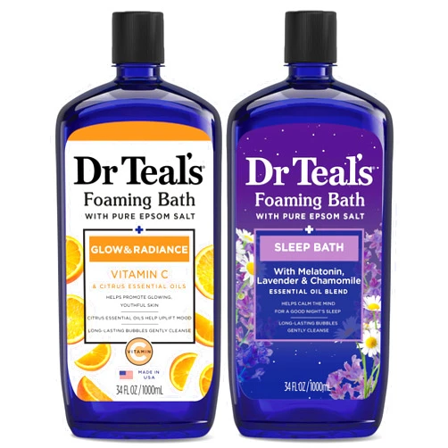 Dr Teal's Foaming Bath with Pure Epsom Salt, Vitamin C & Sleep Blend, 34 fl oz (Pack of 2)