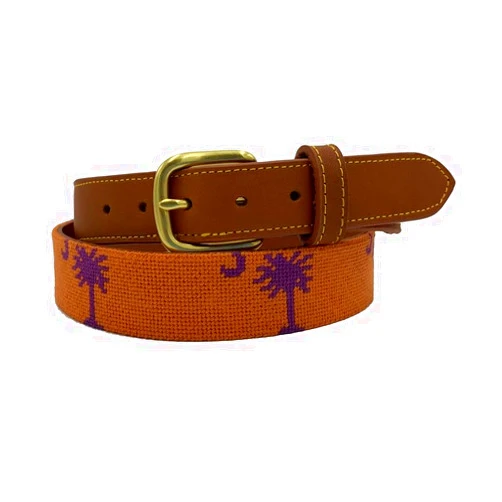 Charleston Belt Carolina Crescent Moon Palmetto Hand-stitched Needlepoint Belt (40, Orange)