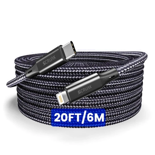 SCRUAK Extra Long iPhone Charger Cord 20Ft, [MFi Certified] 20 Ft USB C to Lightning Cable Fast Charging Nylon Braided iPhone Charger Cable for iPhone 14/14 Pro/14 Pro Max/13/12, iPad…