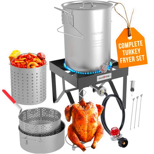 Gas One GasOne Turkey Fryer and Seafood Boil 13pc Set - 30QT & 10QT Propane Burner Set for Crawfish, Crab, Shrimp, Lobster, Turkey Frying, – Complete Outdoor Cooker for Boiling & Frying