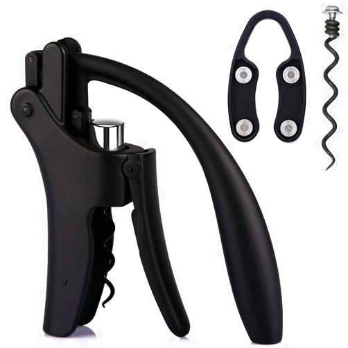 KEISSCO Compact Wine opener Vertical Lever Corkscrew Wine Bottle Opener with Foil Cutter & Extra Screw