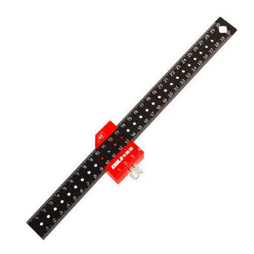OSALADI Stainless Steel Ruler with Positioning Block, 1 Set of Straight Scale Ruler Woodworking Line Locator Ruler Precision Ruler Measuring Tools for Engineering, School, Office