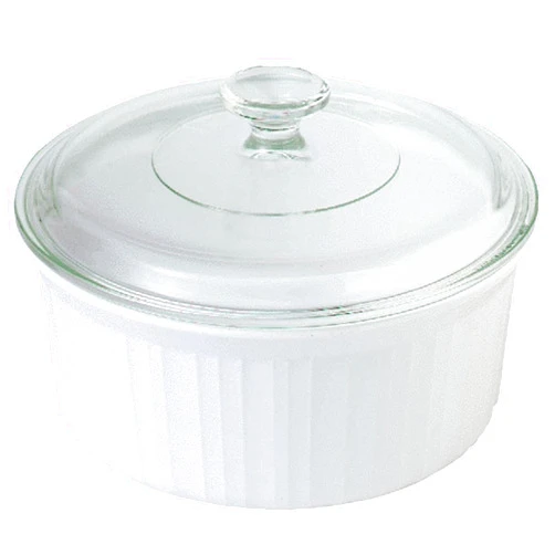 CorningWare 2-1/2-Quart Round French White Casserole Dish Set With Matching Glass Cover - Lid Set