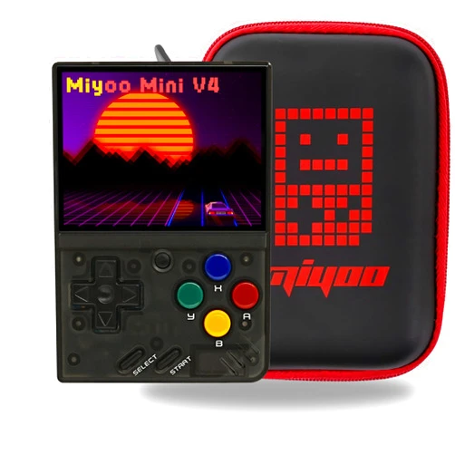 FINGEREVO Miyoo Mini V4 Handheld Game Console 2.8-inch 750*560 IPS Screen 2000mAh Miyoo-Mini v4 with Portable Case Transparent Black