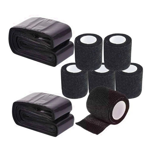 Boermeize 200pcs Tattoo Clip Cord Covers with 6pcs Black Disposable Adhesive Bandage Grip Tape - Easy-to-Use Dustproof and Dirt-Proof Tattoo Machine Supplies