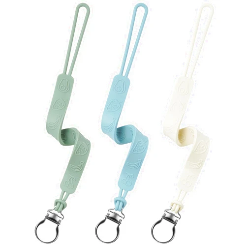 Seposeve Silicone Pacifier Clip, Seposeve Pack of 3 Baby Pacifier Teether Clip with 4 Texture, Soft Flexible Silicone Pacifier Leashes & Cases for Boy and Girl, Keeps Pacifier Clean, Green Blue White
