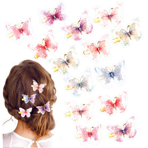 Tyqour 18 Pcs Glitter Hair Butterfly Clips with Rhinestones, Butterfly Hair Clips for Girls Women, Small Fancy Butterfly Hair Pins Fairy Cosplay Butterfly Hair Clips Hair Accessories for Kids