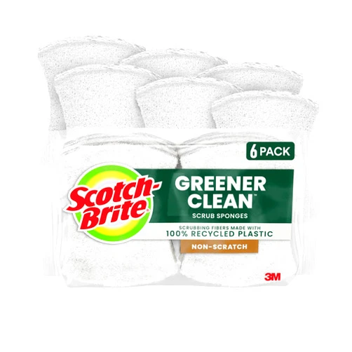 Scotch-Brite Greener Clean Non-Scratch Scrub Sponge, 6 Nonscratch Kitchen Sponges for Cleaning Around the Home, Bathroom & More, Most Durable Recycled Dish Scrubber, Best for Nonstick Pots and Pans