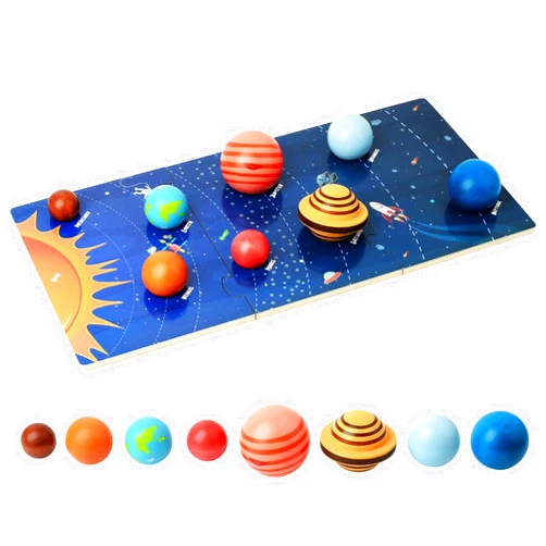 Xylolin Wooden Solar System Model Board, Montessori Toys Planets Puzzle Science STEM Space Learning for Kids 4-8 with 3D Planets Models, Prechool Educational Gift for Boys Girls