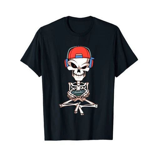Cool Computer Game Gaming Hallows Eve Humor Gift Funny Skeleton Skull Video Gamer Halloween Outfit Men Boys T-Shirt