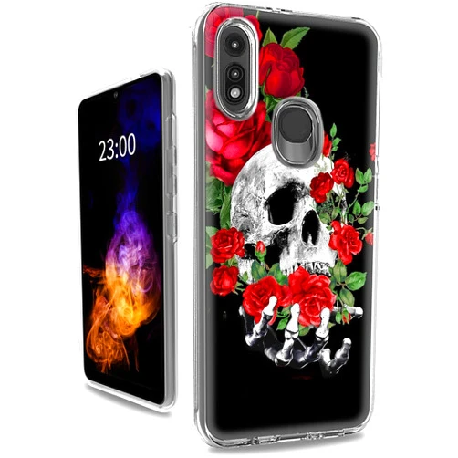 RWUTYTIUL Case for Moto E 2020, Moto E Phone Case for Women Men, Shockproof Heavy Duty Dual Layer Protective Clear PC Soft Silicone Bumper Hybrid Phone Cover Case for Motorola Moto E 2020, Red Rose Skull