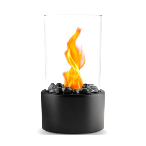 Flammtal Tabletop Fire Pit [4h Burning Time] - Indoor & Outdoor - Ethanol Table Top Fire Bowl with Black & White Stones - Portable Fire Pit with 2 Combustion Chambers