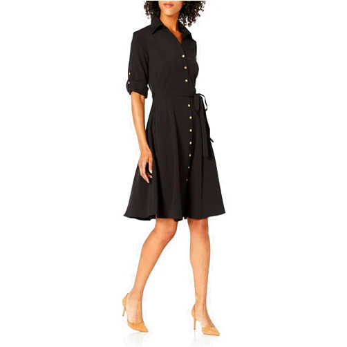 Sharagano Womens Button Front Pleated Shirt Casual Dress