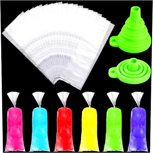Boao 240 Pieces Ice Lolly Bags Disposable Ice Lolly Mold Plastic Candy Freeze Pop Bags with Silicone Funnel for Making Yogurt Candy (3 x 12 Inch)