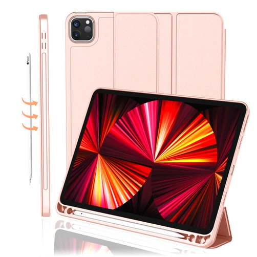 IMieet New iPad Pro 11 Inch Case 2022(4th Gen)/ 2021(3rd Gen) with Pencil Holder [Support iPad 2nd Pencil Charging/Pair],Trifold Stand Smart Case with Soft TPU Back,Auto Wake/Sleep(Rose Gold)