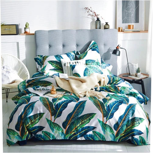 VM VOUGEMARKET Leaves Duvet Cover Set Queen,3 Piece Soft Premium Cotton Green Tropical Palm Tree Comforter Cover with Zipper Closure,Botanical Bedding Set Queen