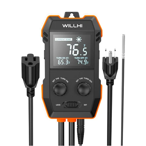 WILLHI WH2408 Temperature Controller 10A 1200W, Digital Thermostat Controlled Outlet Plug Switch for Reptile Terrarium Greenhouse Homebrew Aquarium Seedling Mat, Heating or Cooling Mode Thermometer