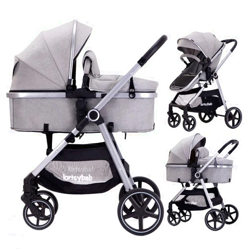 LORTSYBAB 2-in-1 Baby Stroller with Bassinet Mode - Folding Infant Newborn Pram Stroller with Reversible Seat - Toddler Strollers for 0-36 Months Old Babies (Gery)