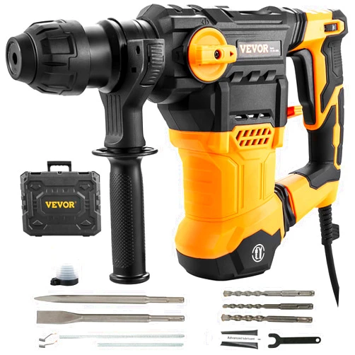 VEVOR 1-1/4 Inch SDS-Plus Rotary Hammer Drill, 13 Amp Corded Drills, Heavy Duty Chipping Hammers w/Vibration Control & Safety Clutch, Electric Demolition Hammers Variable Speed, Power Tool For Concret