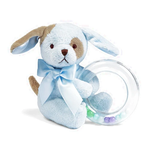 Bearington Collection Bearington Baby Waggles Plush Stuffed Animal Blue Puppy Dog Shaker Toy Ring Rattle, 5