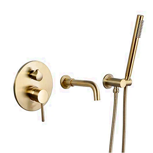 DEKIST Full Copper Brushed Golden and Cold Water Faucet, The Bathtub Side Secretly Loaded into The Wall -Style Faucet, Simple and Modern Wall -Type Bathtub Faucet