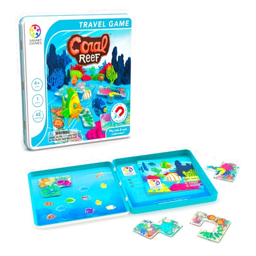 SmartGames Coral Reef Tin Box Magnetic Travel Game with 48 Challenges for Ages 4+