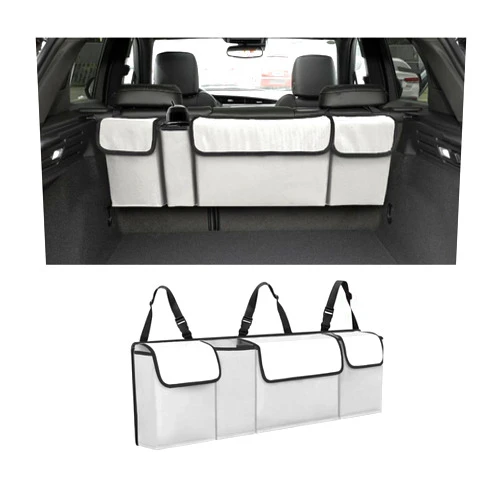 AUCELI Car Trunk Organizer, Backseat Hanging Large Storage with Adjustable Straps, Waterproof Collapsible Cargo Bag with 4 Pockets, Sturdy Space Saver Frees Trunk Floor for SUV, Truck, MPV