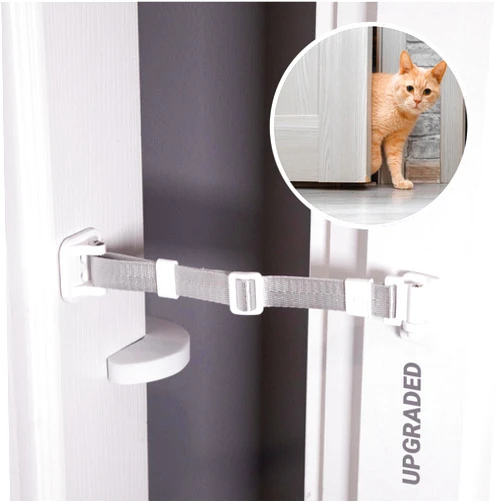 SVD.PET Upgraded Cat Door Latch & Stopper: Door Strap for Cats, A Simpler Pet Gate Solution to Dog Proof Your Home & Keep Dogs and Kids Out of Litter Box & Cat Feeder. (White)