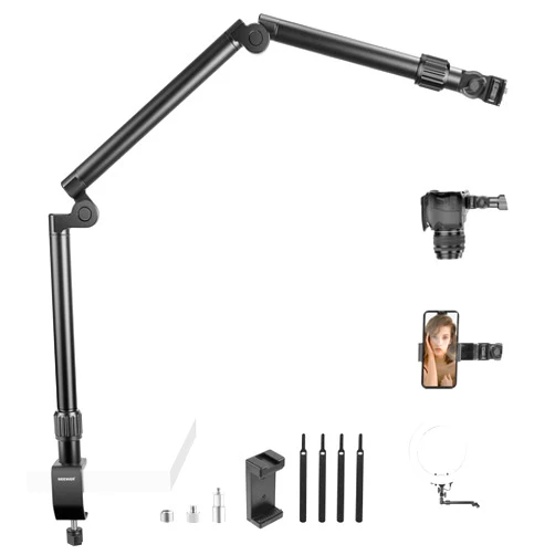 NEEWER Flexible Overhead Camera Mount Desk Stand with Phone Holder, 35.4