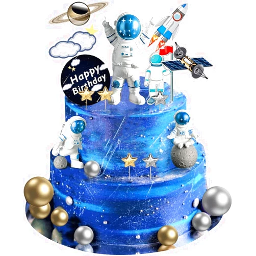 CANIPHA 22Pcs Space Cake Topper,Space Cupcake Toppers Astronaut Figurine Birthday Outer Space Themed Party Decorations Supplies Planet Rocket Pearl Balls and Star DIY Cake Toppers for Kids Party Baby Shower
