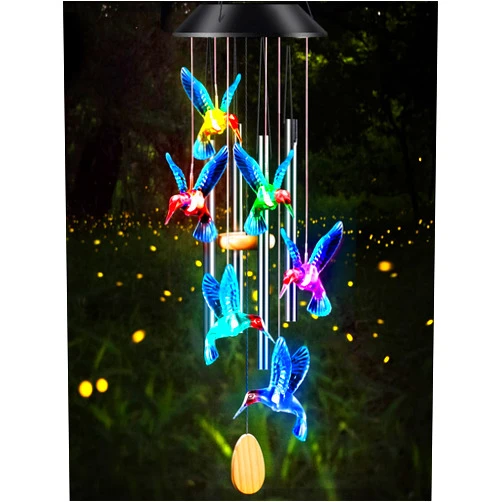 DesGully Wind Chimes,Hummingbird Solar Wind Chimes for Outside Color Changing,4 Aluminum Tubes Wind Bell for Garden/Patio Decor Thanksgiving Gifts for Mom, Wife, Grandma Neighbors(25 Inch Deep Tone)