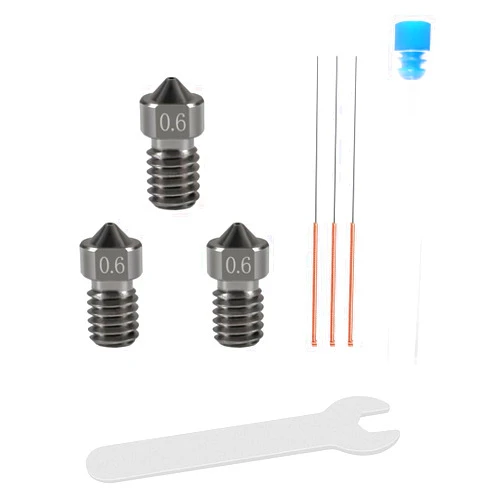 Aokin 3 Pcs 0.6mm Hardened Steel Nozzles Extruder Nozzles 3D Printer Nozzles for E3D V5 V6 and 3 Pcs 0.5mm Stainless Steel Nozzle Cleaning Needles for 1.75mm Filament 3D Printer with Wrench