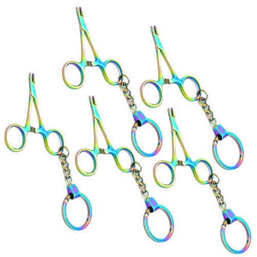 AAProTools Set of 5 Multi Titanium Rainbow Miniature Needle Driver Surgical Instruments Keychain