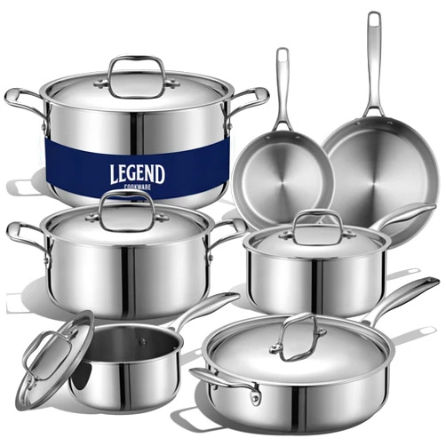 LEGEND COOKWARE 5-Ply Stainless Steel Cookware Set, 12-Piece Pots and Pans Set - Induction Compatible, Oven Safe 800°F - Non-Toxic, No Coatings - Built to Last Generations