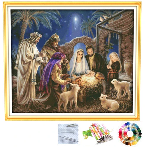 Sifity DIY The Nativity of Jesus Painting Embroidery Set Include Instruction, Clothes, Needles, Patter 14CT Cross Stitch Kit 47.63